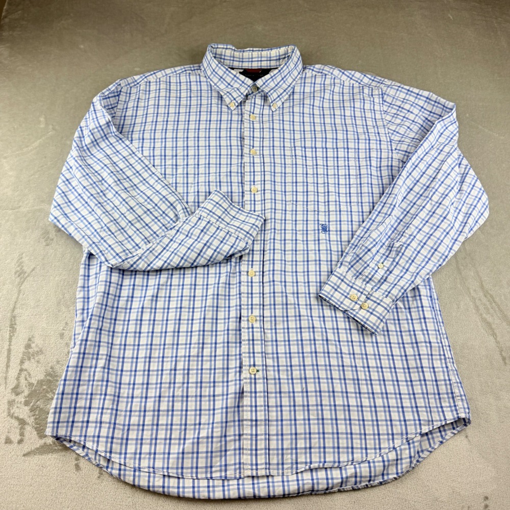 Tommy Hilfiger Men's XXL Blue White Plaid Button Down Shirt Long Sleeve Cotton